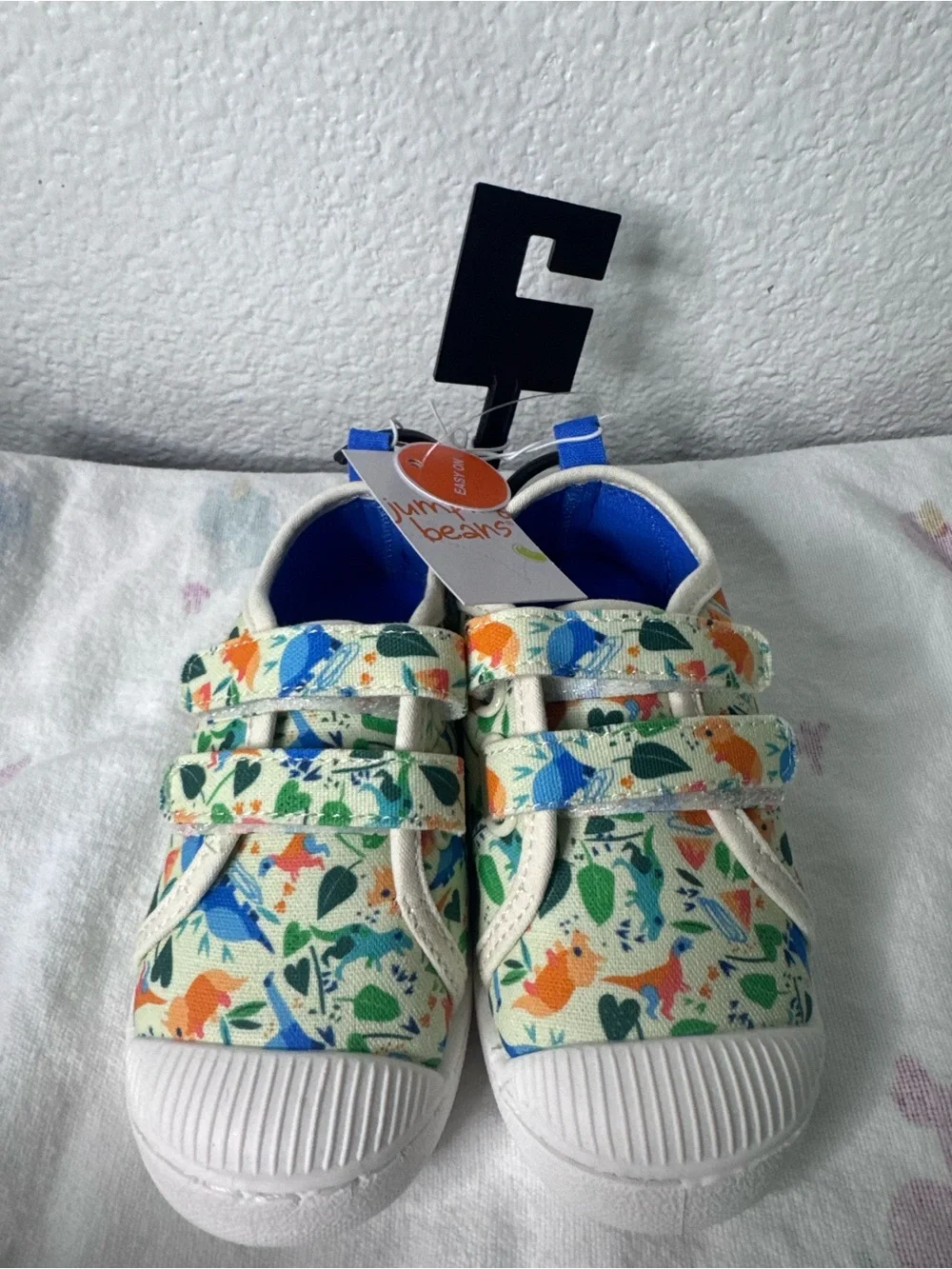 Jumping Beans Cream Canvas Sneakers with Green & Orange Print